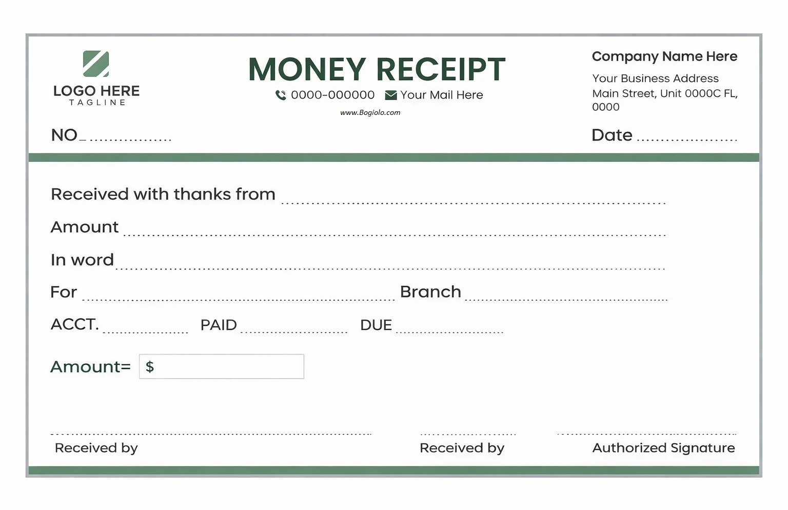 Money Receipt Template Simple Blank Money Receipt Template PDF