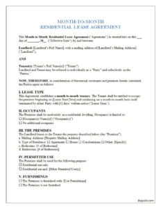 Month to month Lease Agreement Template