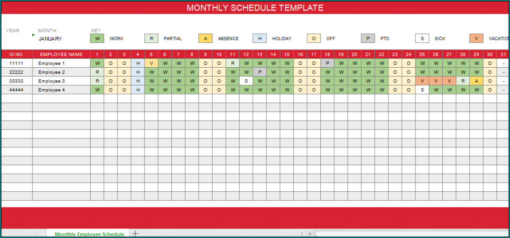 》Free Printable Monthly Employee Schedule Template Excel
