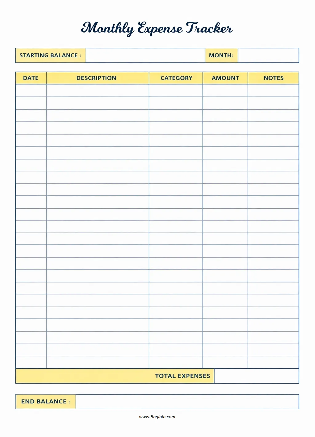 Simple Monthly Expenses Template