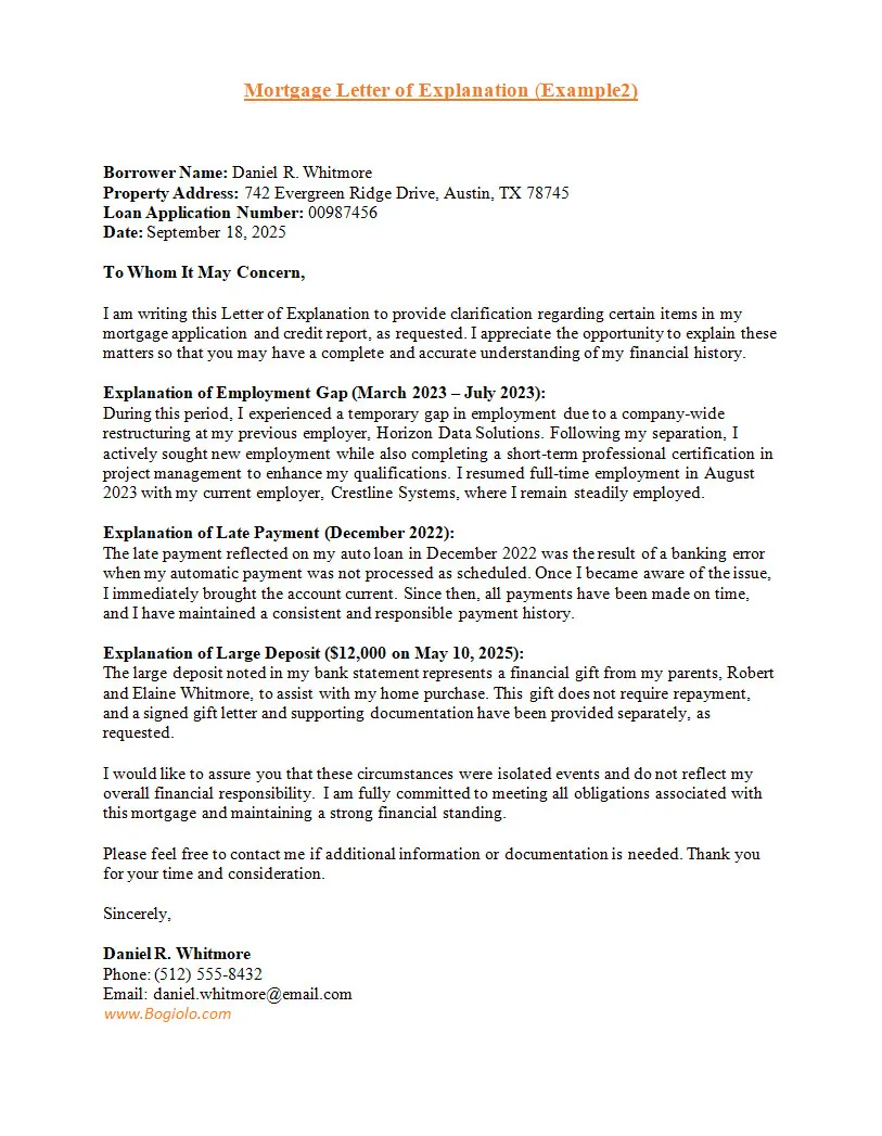 Mortgage Letter of Explanation Template Mortgage Letter of Explanation Template