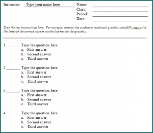 Multiple Choice Quiz Template Sample