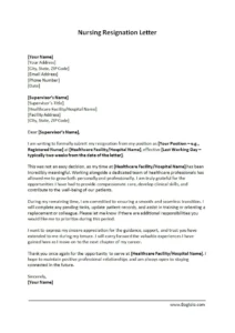 Nursing Resignation Letter Template Word