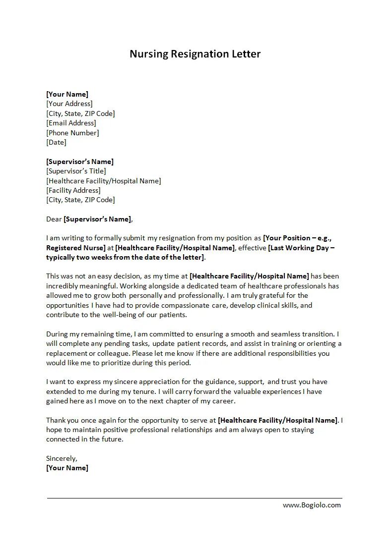 Nursing Resignation Letter Template Word