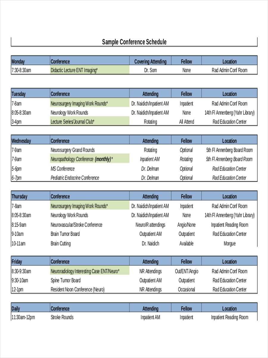 One day Conference Schedule Example