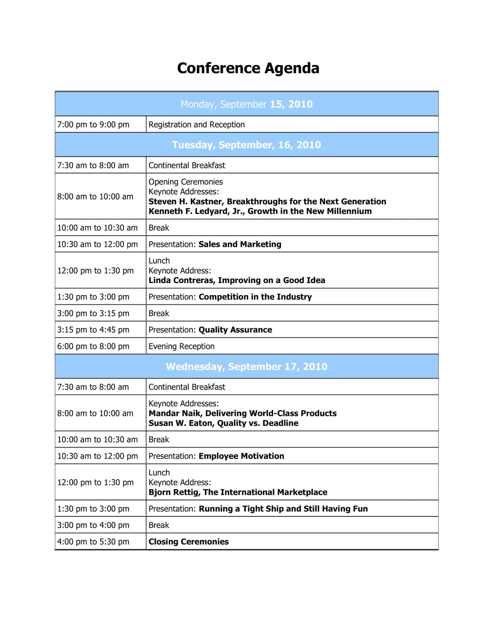 One day Conference Schedule Sample