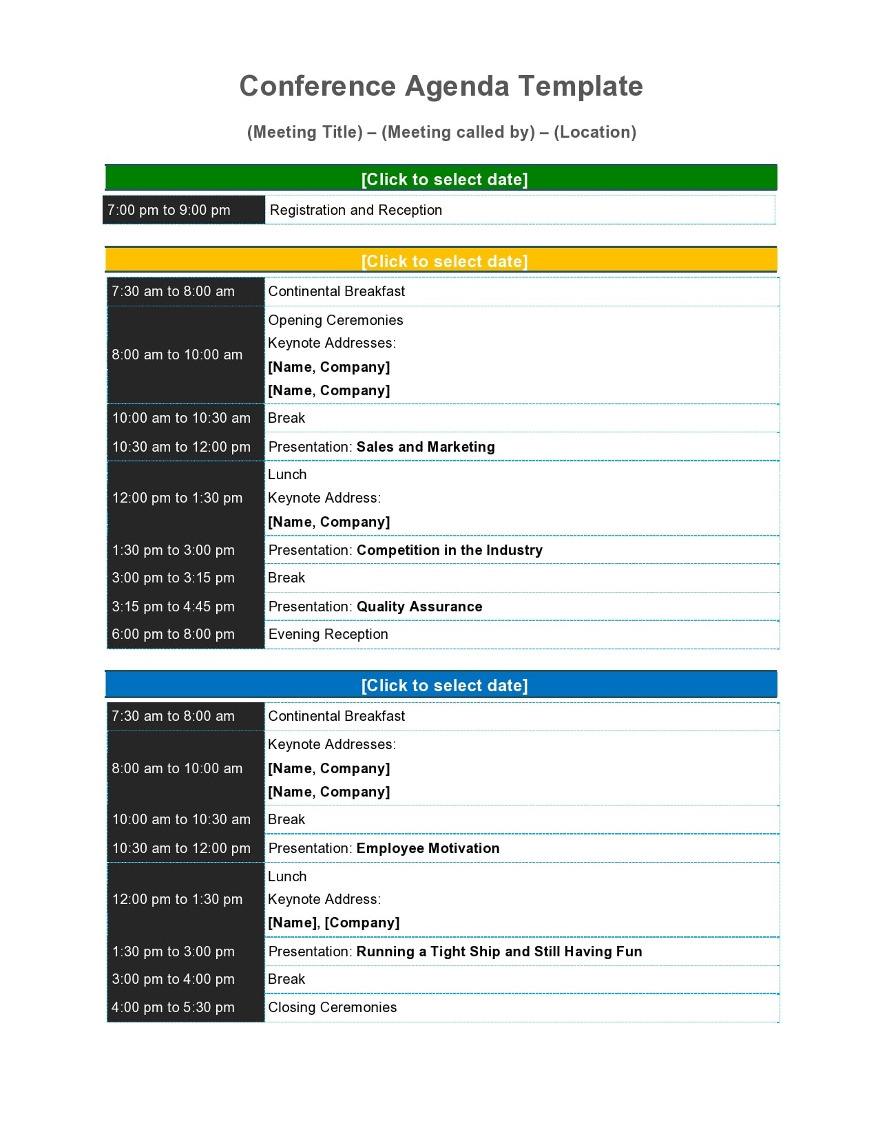 One day Conference Schedule Template