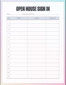 Open House Sign in Sheet Template