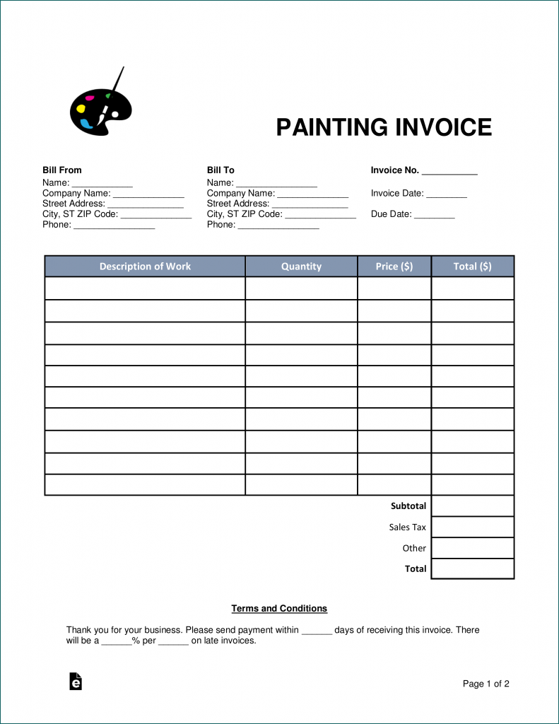 》Free Printable Painter Receipt Template