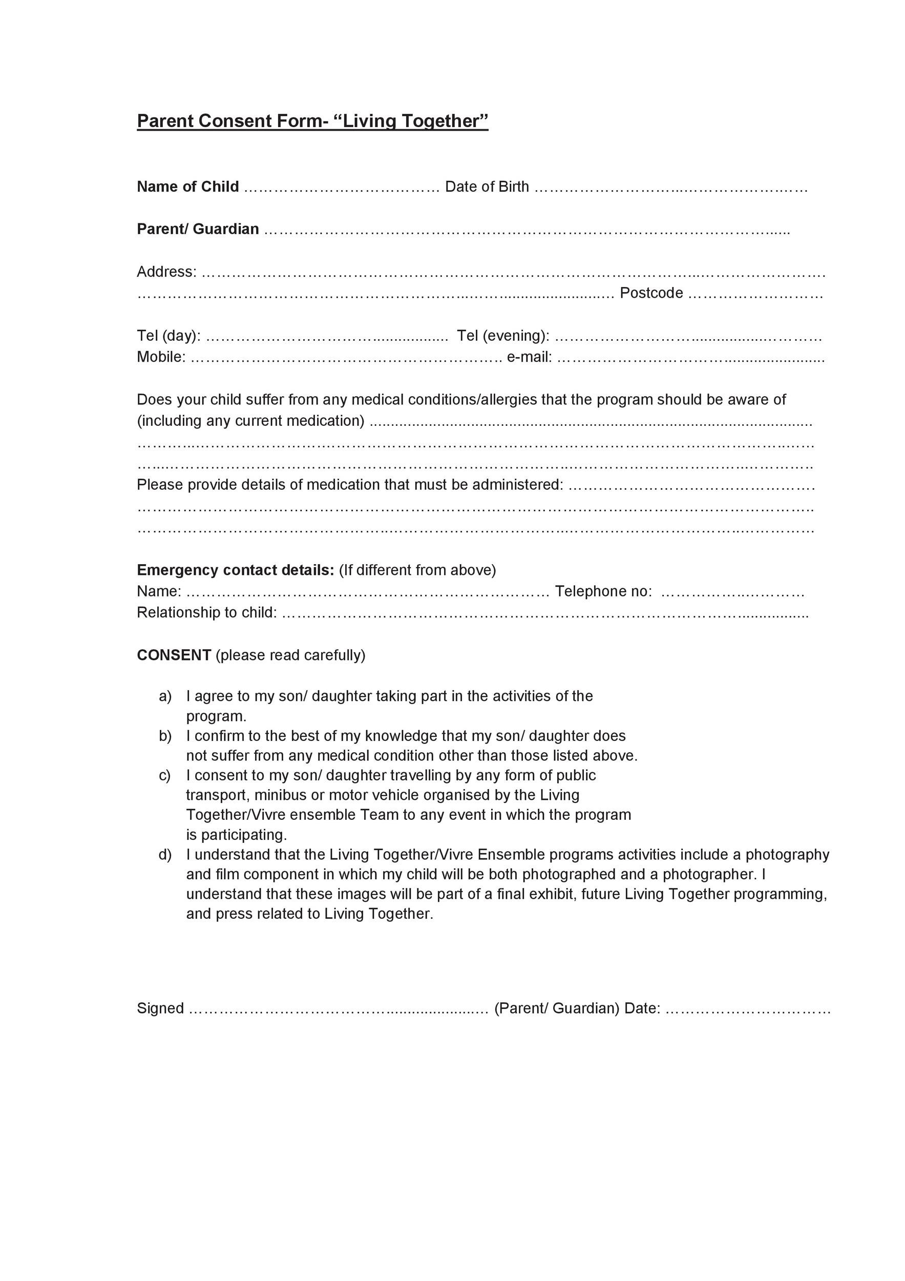 Parent Consent Form Sample Parent Consent Form Sample