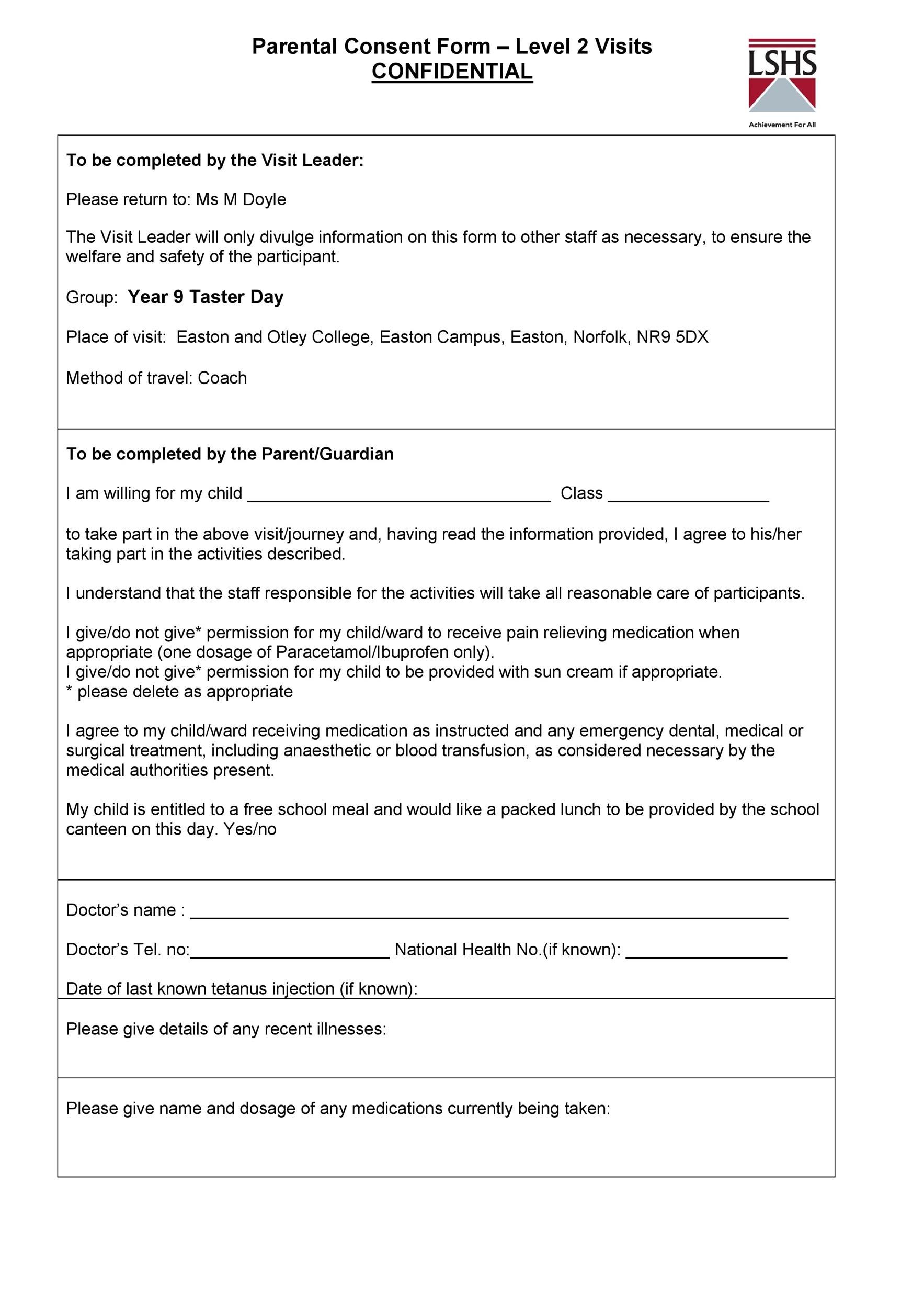 Parent Consent Form Template Parent Consent Form Template