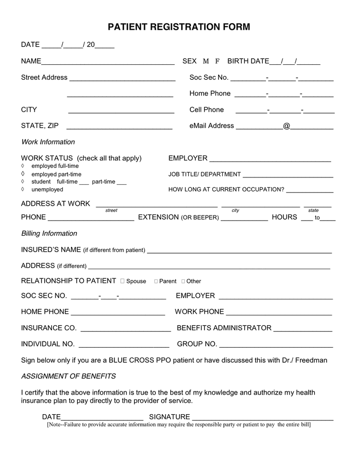 Patient Registration Form Patient Registration Form