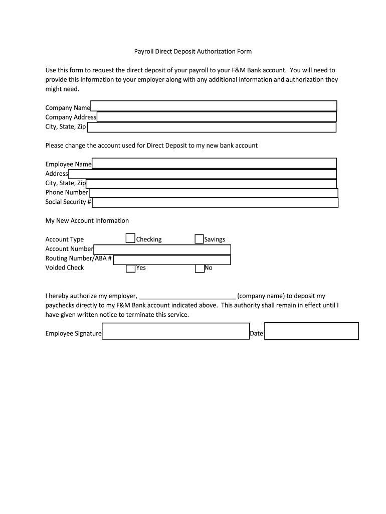 Payroll Direct Deposit Form Payroll Direct Deposit Form
