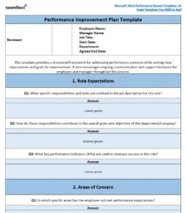 Performance Improvement Plan Template Sample