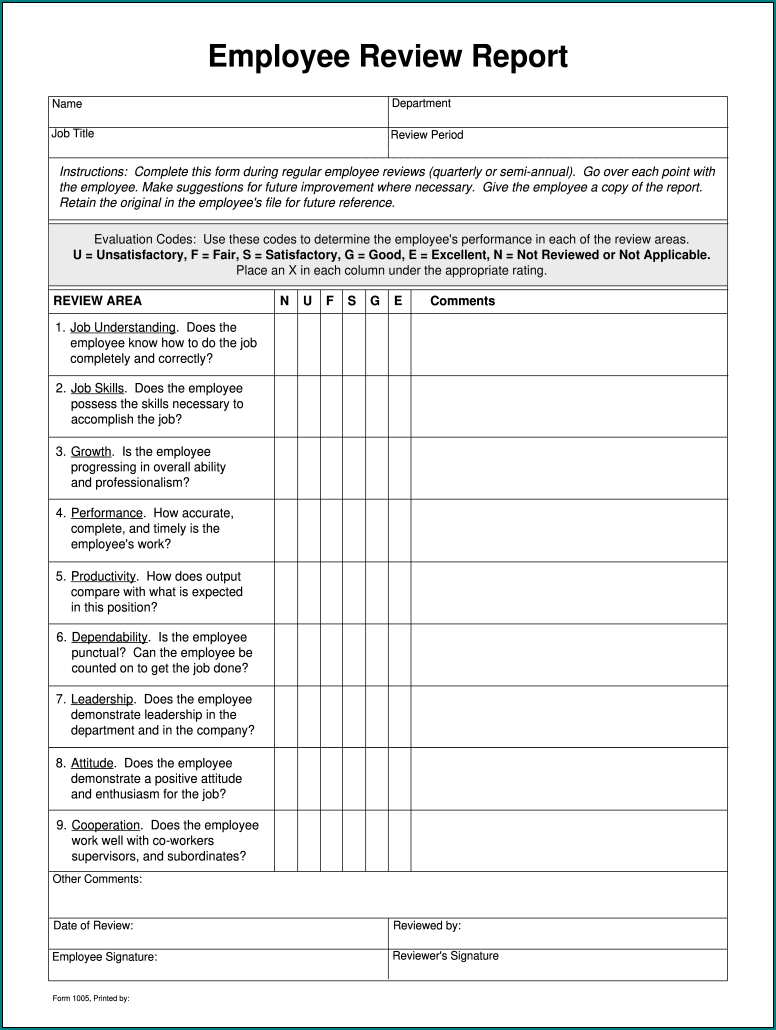 Performance Review Form Example