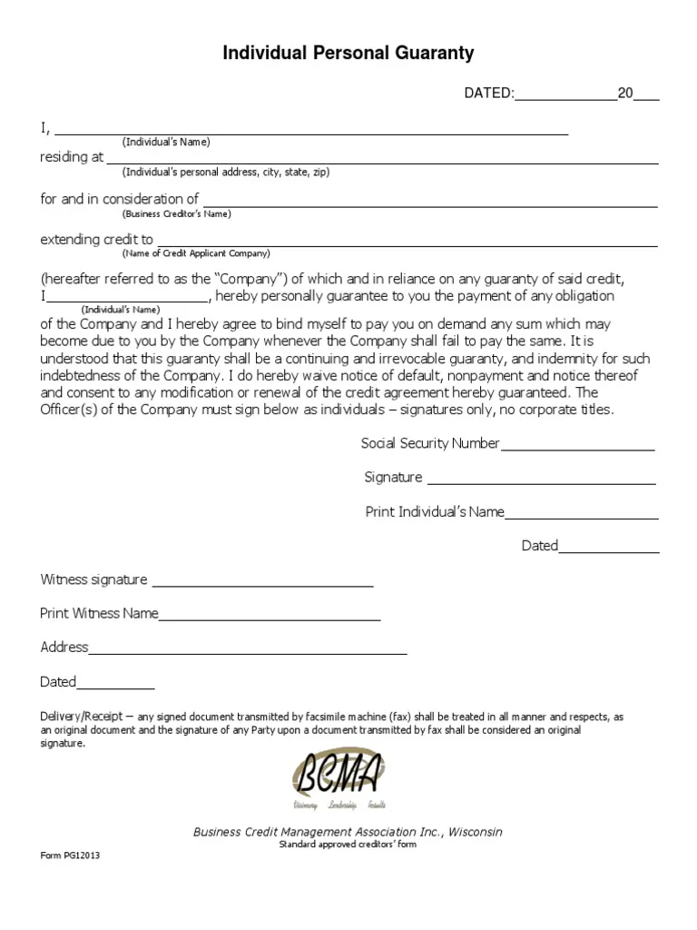 Personal Guarantee Template Example Personal Guarantee Template Example
