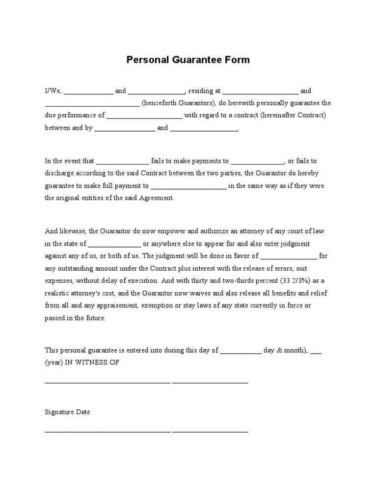 Personal Guarantee Template Sample Personal Guarantee Template Sample