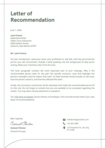 Personal Letter of Recommendation Template Example