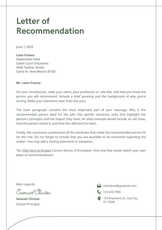 Personal Letter of Recommendation Template Example Personal Letter of Recommendation Template Example