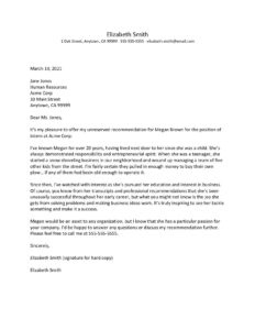 Personal Letter of Recommendation Template Sample