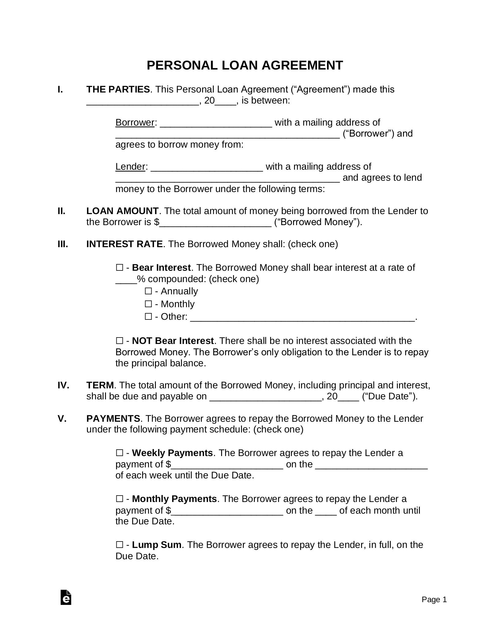 Personal Loan Agreement Template Personal Loan Agreement Template
