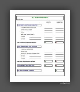 Simple Personal Net Worth Statement Template