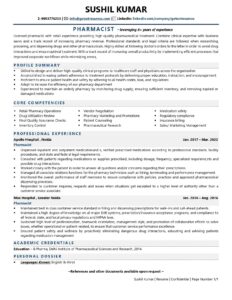 Pharmacist Resume Template Sample