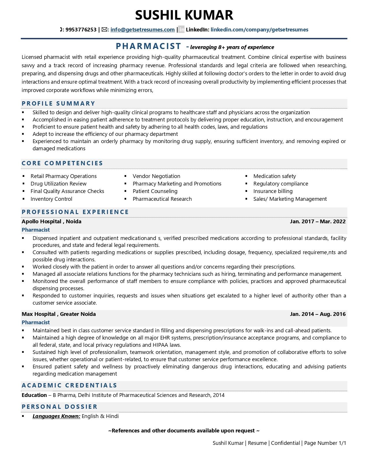 Pharmacist Resume Template Sample Pharmacist Resume Template Sample