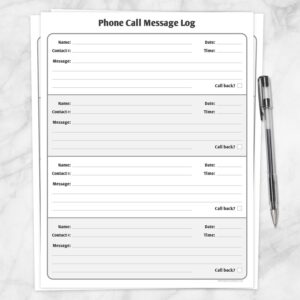 Phone Call Log Template