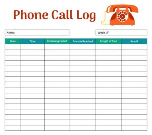 Phone Call Log Template