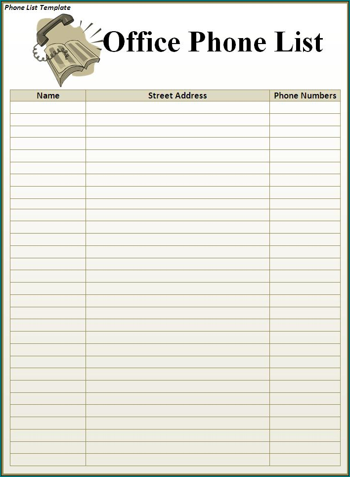 Phone List Template Example