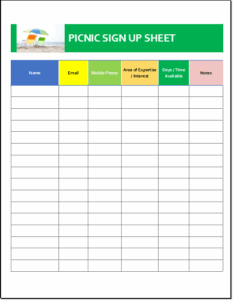 Picnic Money Management Template