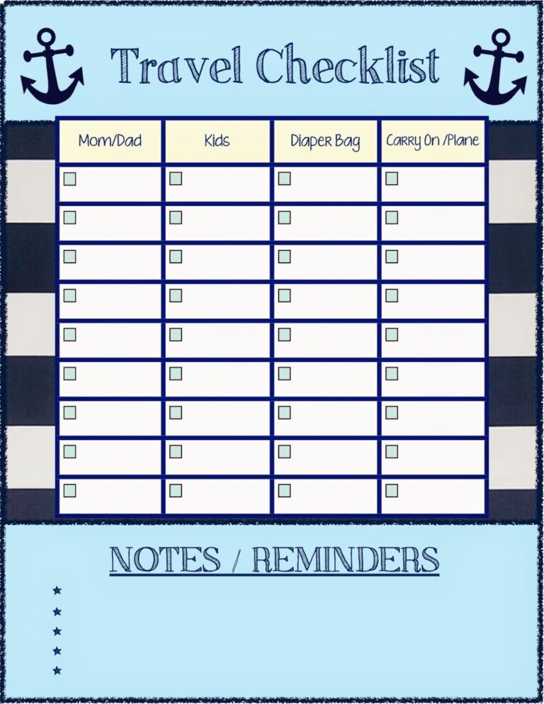 》Printable Plane Travel Checklist Template