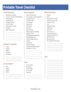 Plane Travel Checklist Template