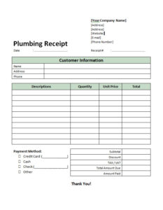 Plumbing Receipt Template