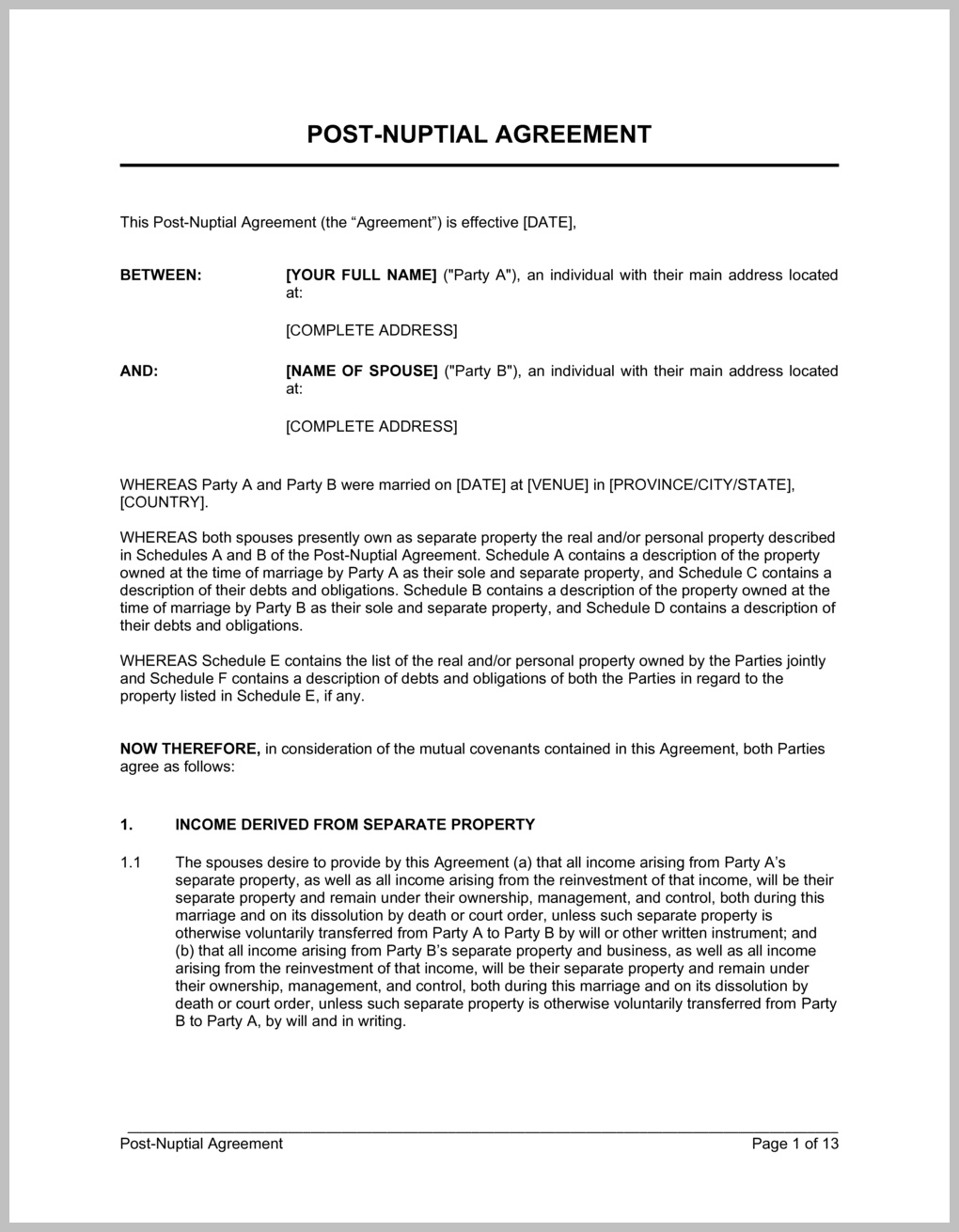 Postnuptial Agreement Form Postnuptial Agreement Form