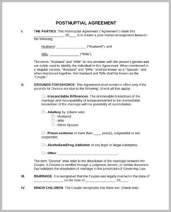 Postnuptial Agreement Template Example