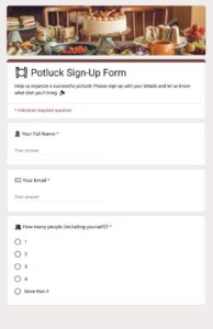 Potluck Sign up Sheet Template