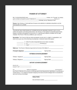 Power of Attorney Letter Template Example