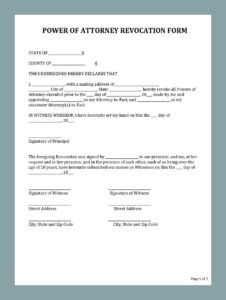 Power of Attorney Revocation Form Example
