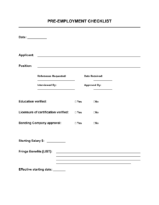 Pre Employment Checklist Template
