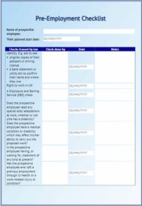 Pre Employment Checklist Template