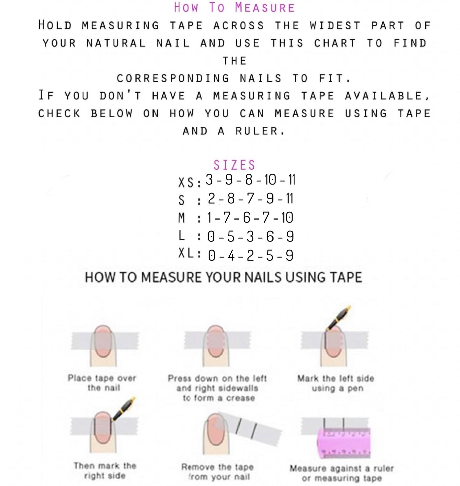 Press On Nail Sizing Chart Template Example