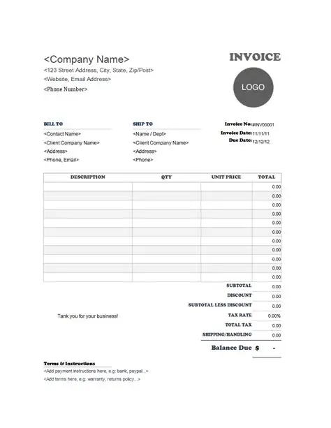Printable Itemized Invoice Template