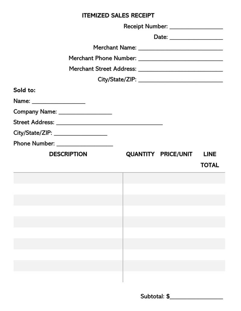 Printable Itemized Receipt Template Printable Itemized Receipt Template