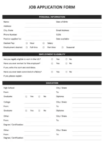 Printable Job Employment Application Template