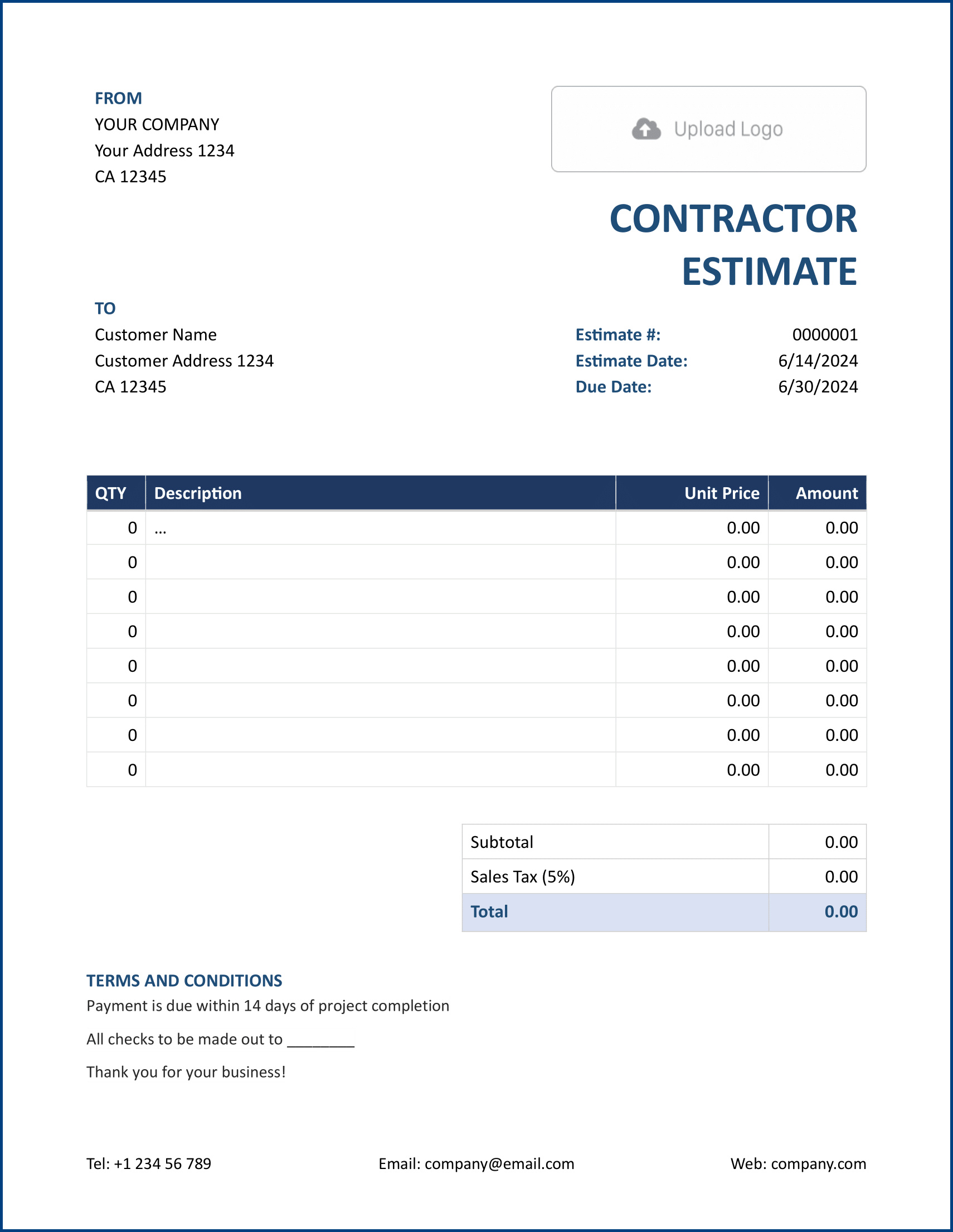 Printable Job Estimate Template