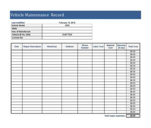 Printable Vehicle Log Book Template Sample