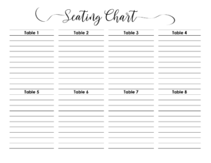 Printable Wedding Seating List Template Example