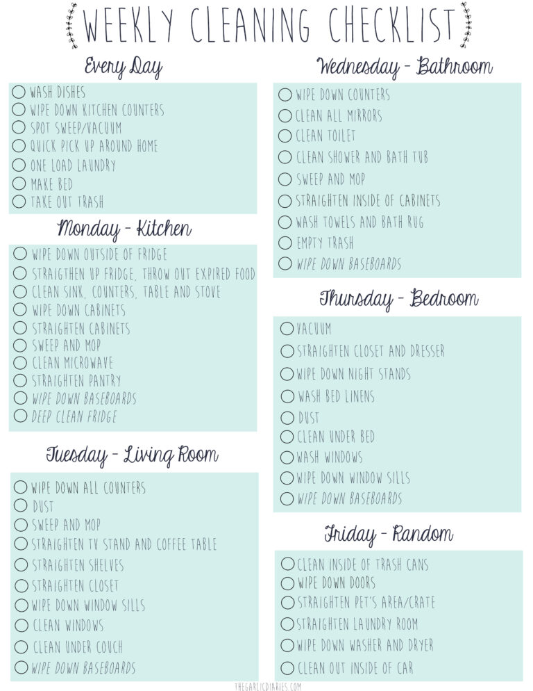 》Printable Weekly Cleaning Chart Template